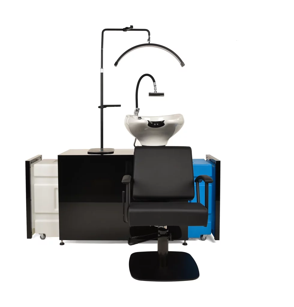 The full HBS station: basin, chair and Half Moon LED light
